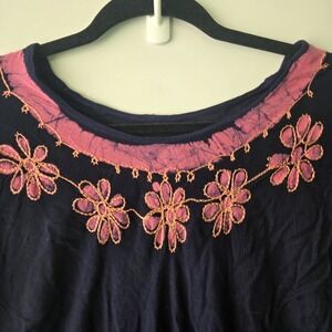 Fashion Force Free Size Navy Blue Pink Floral Tropical Print Tunic Dress